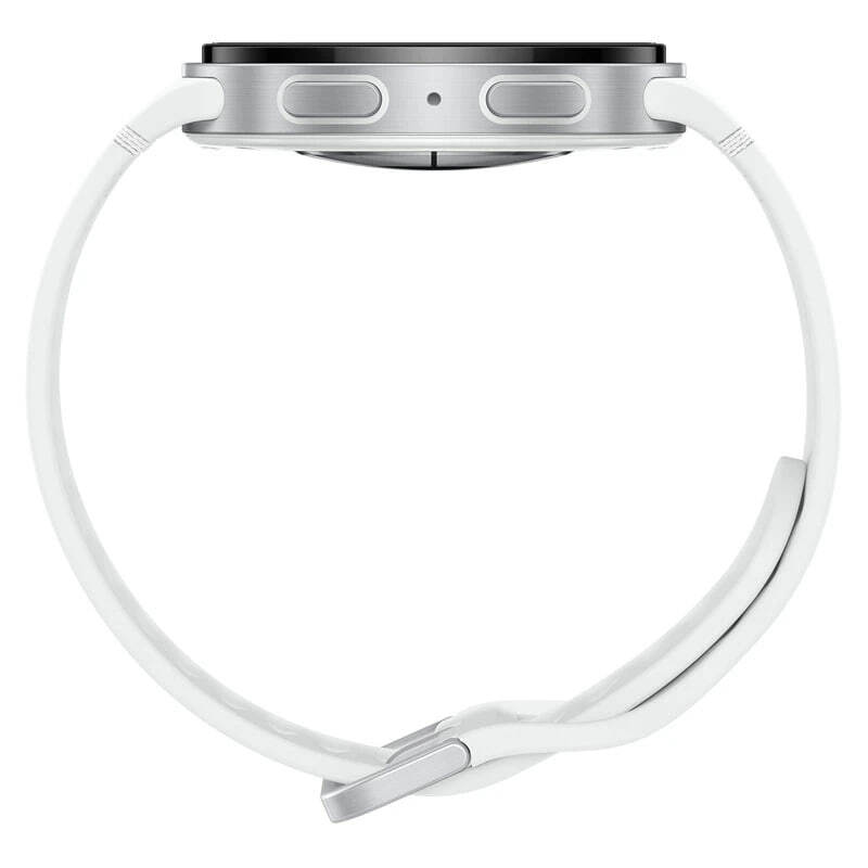 نمای جانبی ساعت Galaxy Watch8 سفید با قاب آلومینیومی