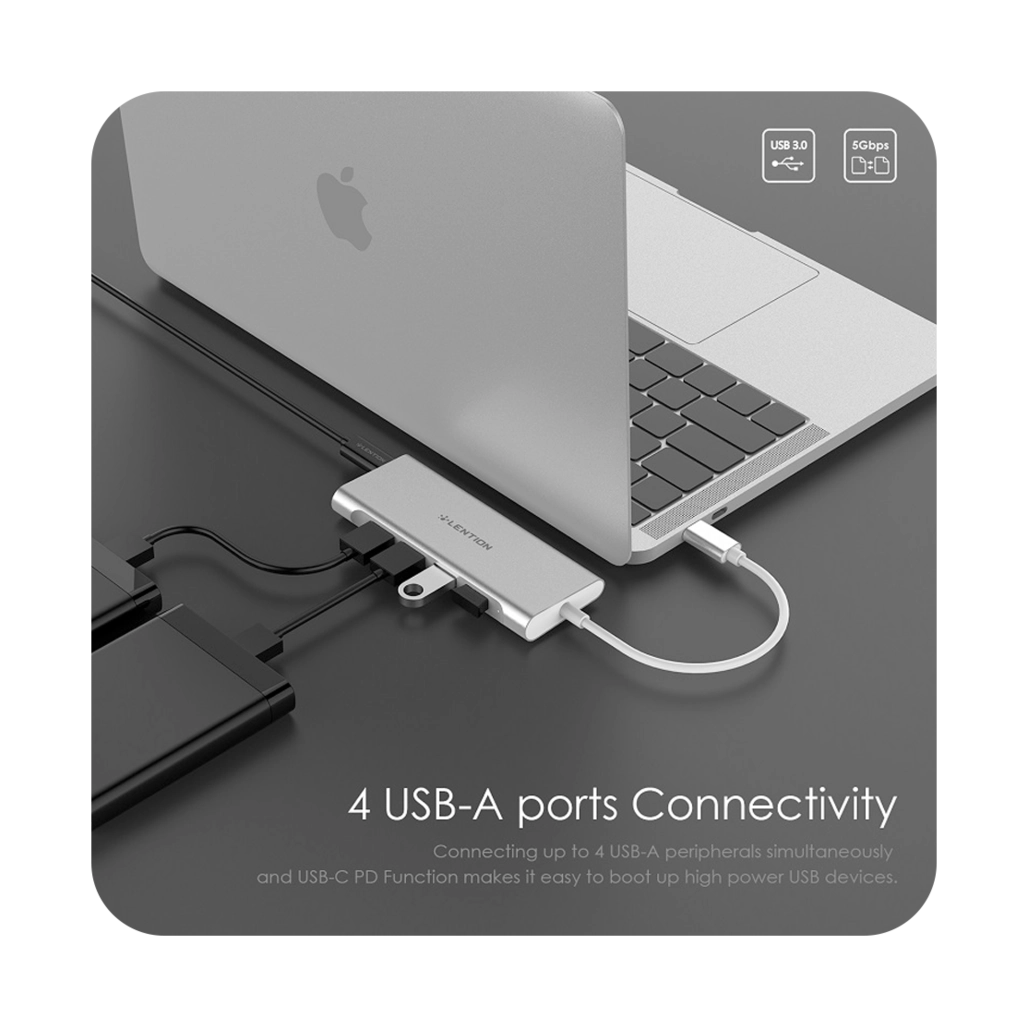 هاب شش پورت USB-C لنشن مدل C35-1m کنار مک بوک 