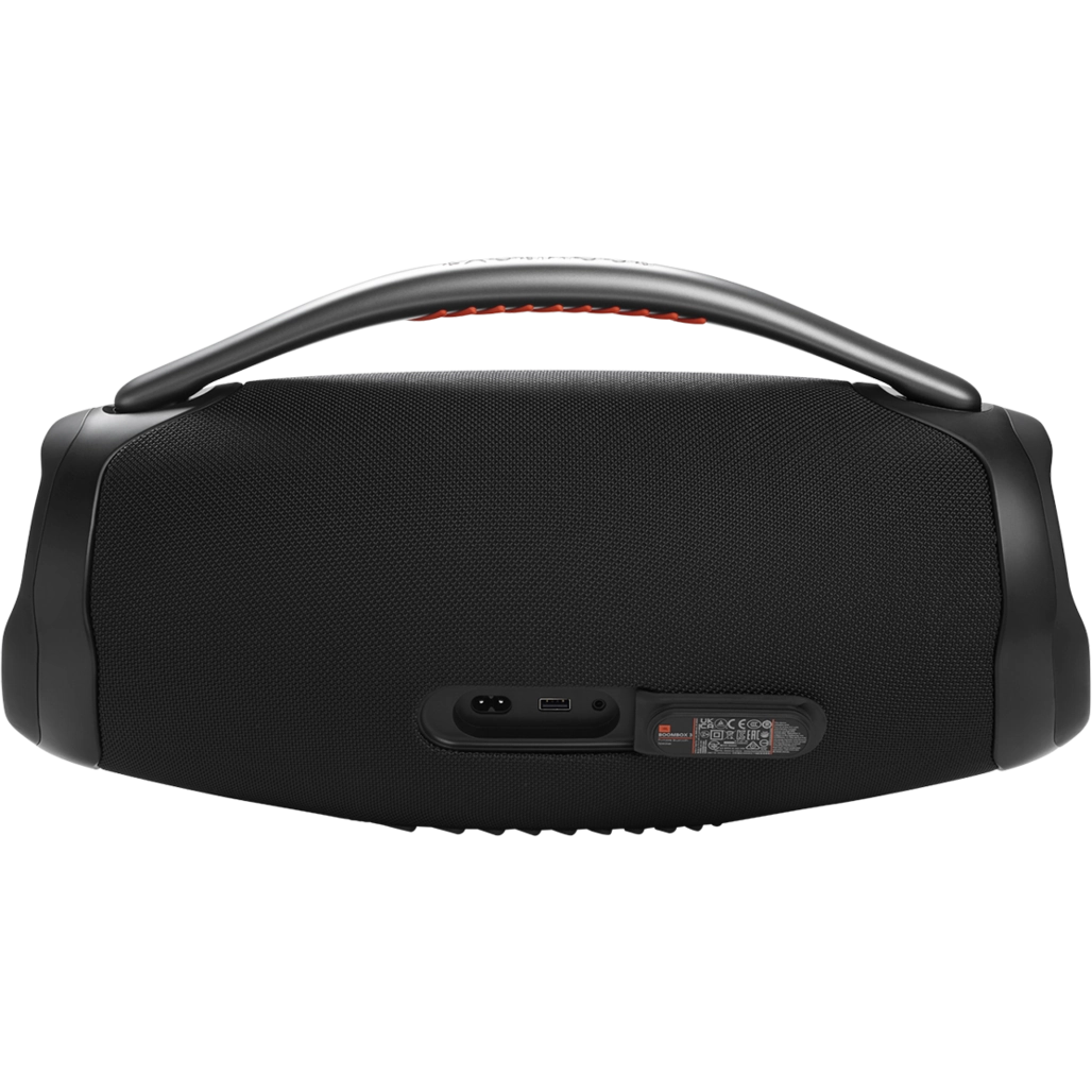 اسپیکر بلوتوثی قابل حمل جی بی ال مدل Boombox 3 نمای پشت رنگ مشکی