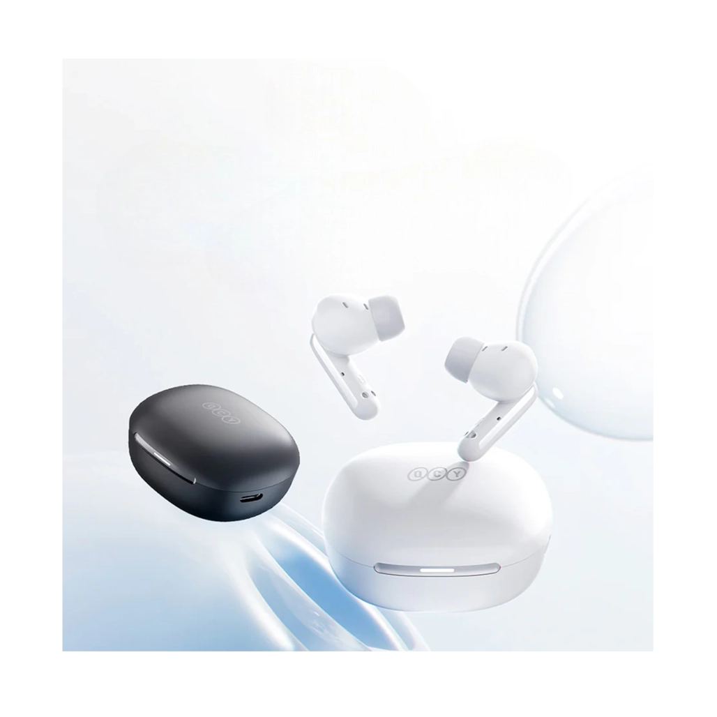 هندزفری بلوتوثی شیائومی QCY مدل Melobuds N30 نمای گوشی و کیس سفید و مشکی