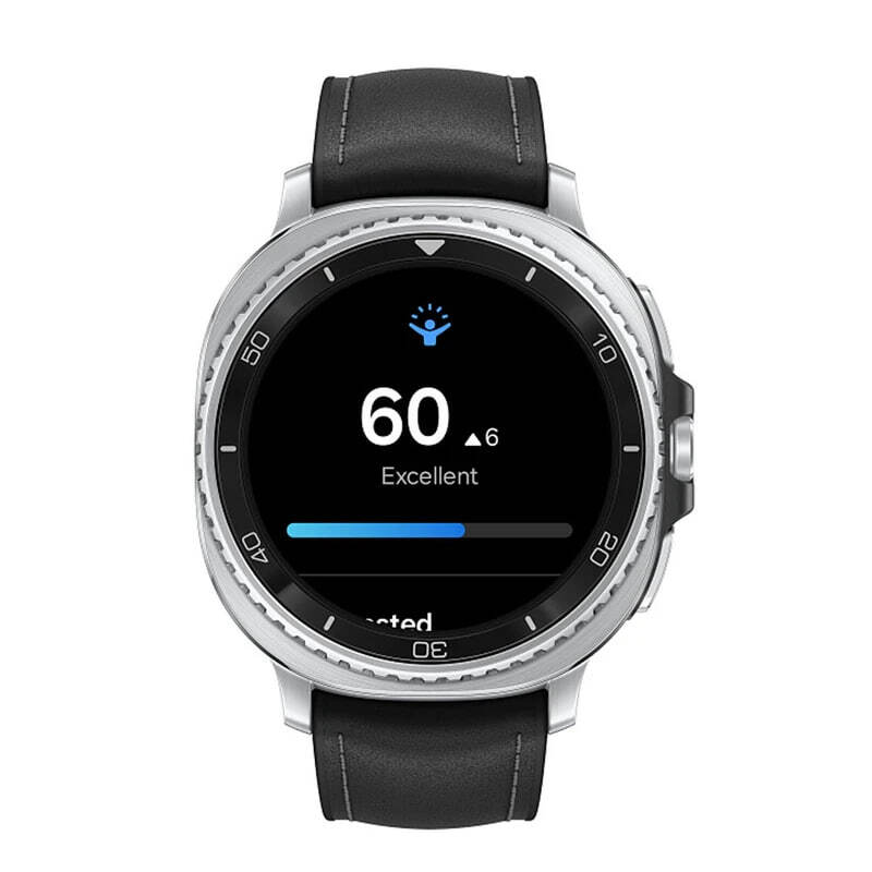 نمای روبهرو ساعت سامسونگ Galaxy Watch8 Classic مشکی با نمایشگر اطلاعات سلامتی