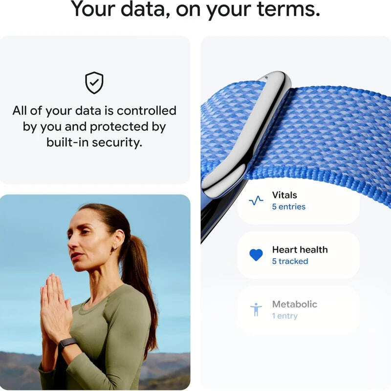  مچ بند هوشمند گوگل مدل Fitbit Air با بند پارچه‌ای در دست کاربر 