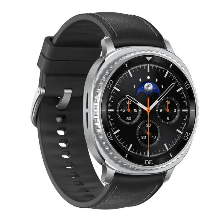 نمای سه‌رخ ساعت هوشمند سامسونگ Galaxy Watch8 Classic مشکی با قاب استیل ۴۶ میلی‌متری