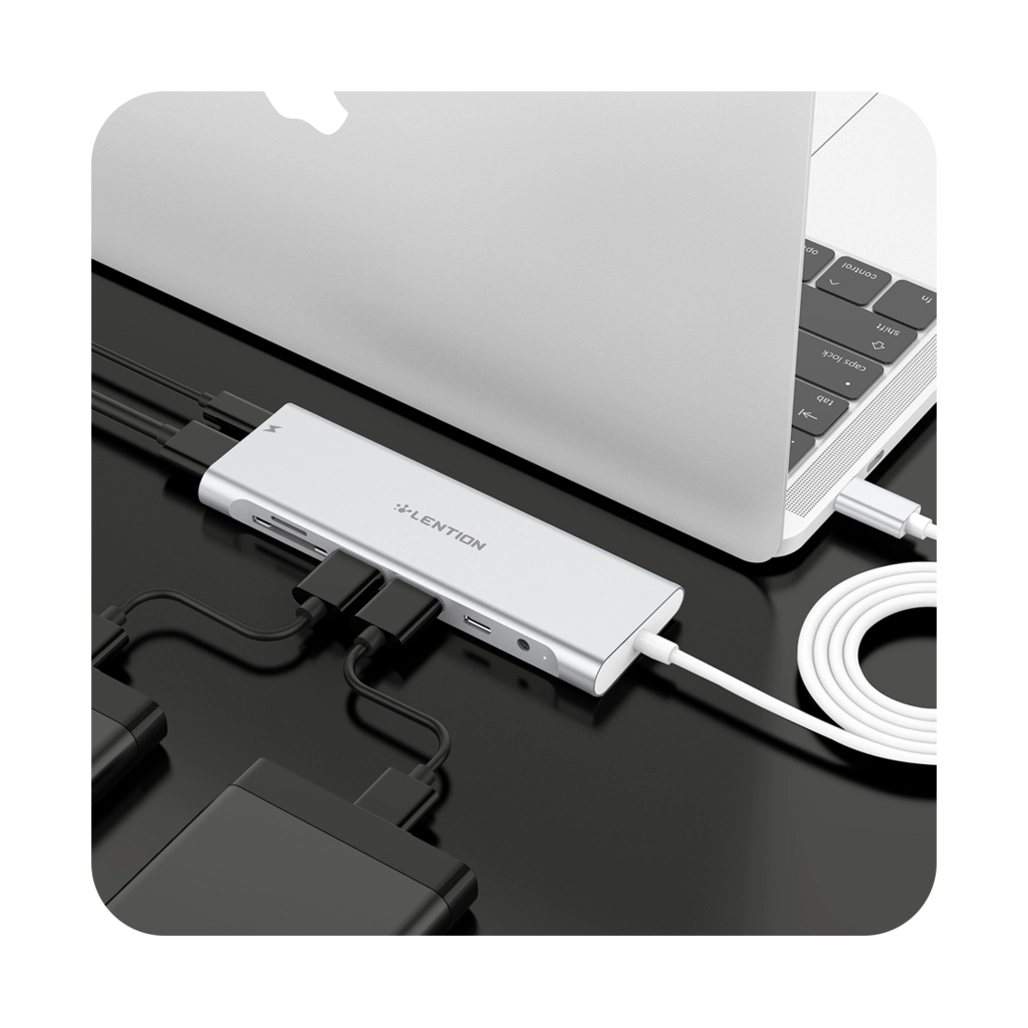  هاب هشت پورت USB-C لنشن مدل C37 کنار مک بوک 