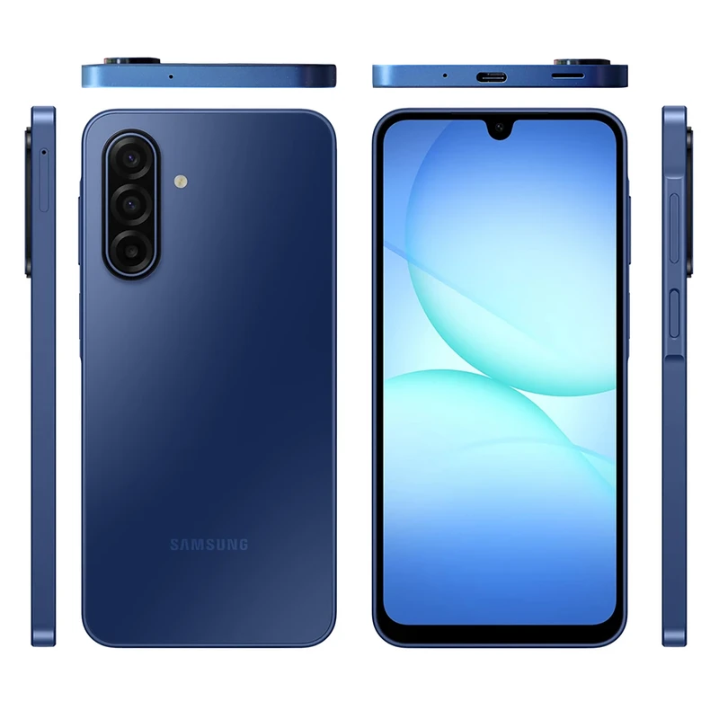 گوشی سامسونگ Galaxy A17 4G ظرفیت 128 گیگابایت رم 6 گیگابایت رنگ آبی - نمای جلو، پشت و کناره