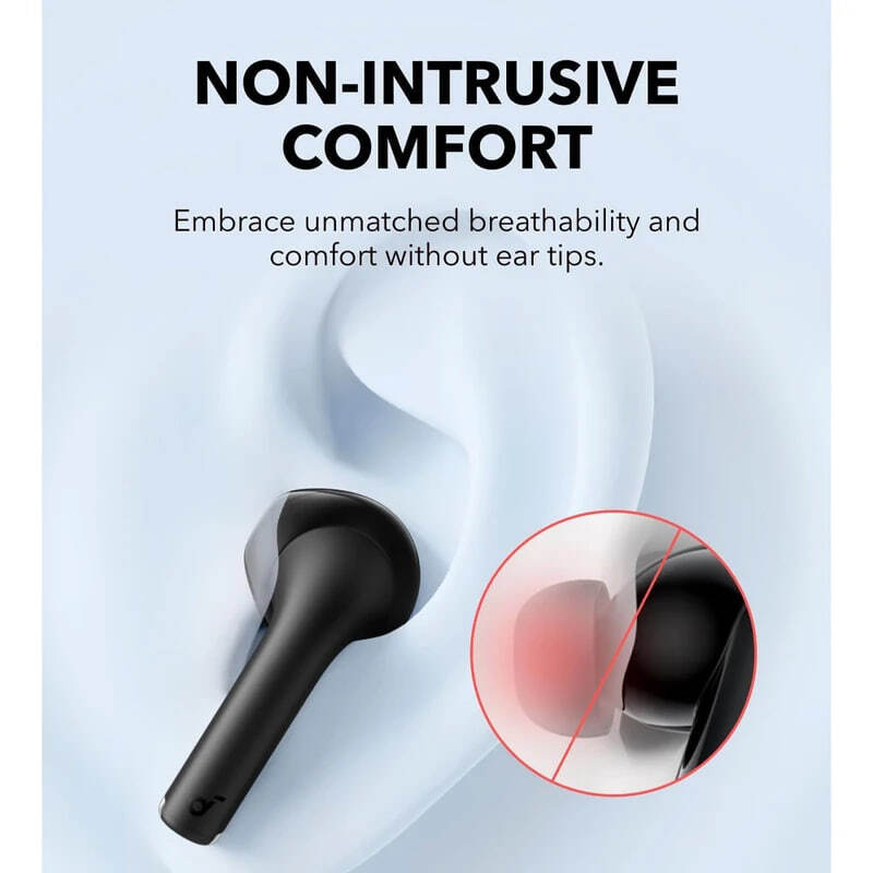  هدفون بلوتوثی انکر مدل Soundcore K20i با نویز کنسلینگ میکروفون (ENC)، درگاه شارژ USB Type-C نمای قرارگیری داخل گوش 