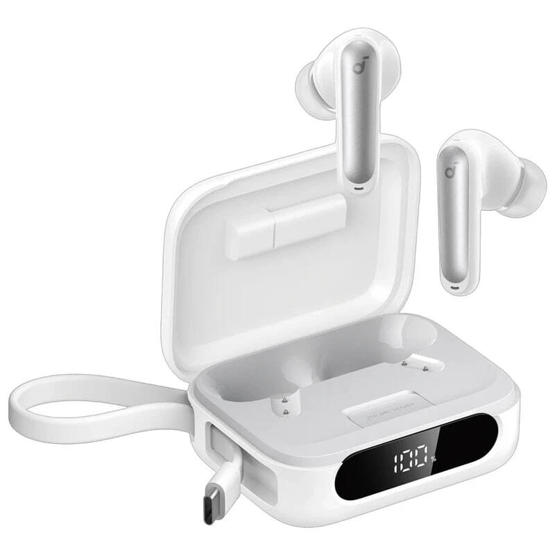  هدفون بلوتوثی انکر مدل SoundCore P41i نمای گوشی و کیس شارژ رنگ سفید 