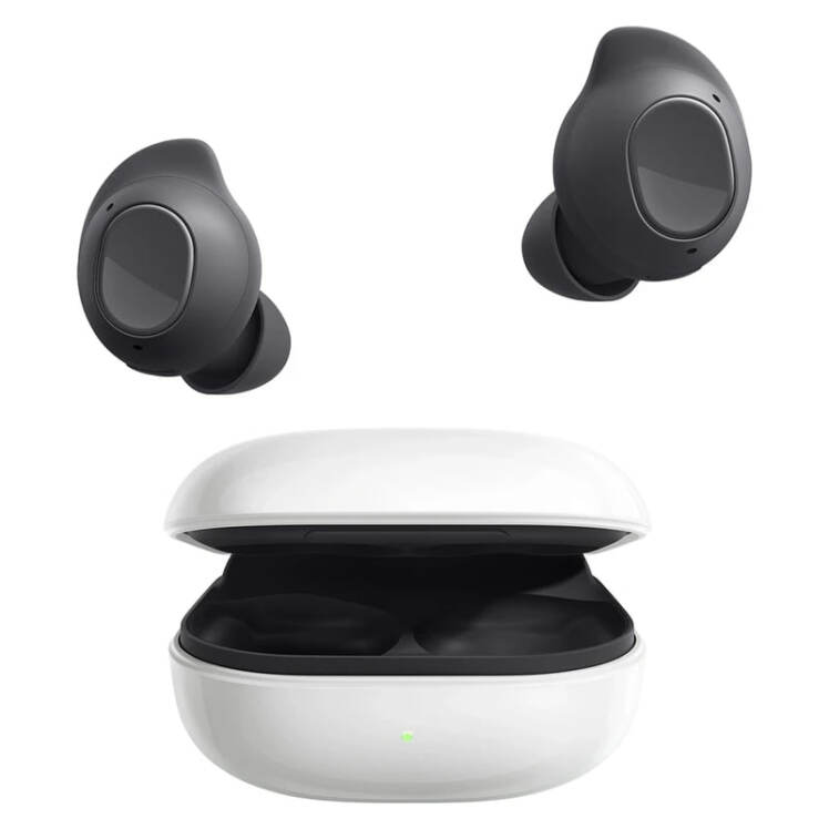 هدفون بلوتوثی سامسونگ Galaxy Buds FE با کیس شارژ سفید و ایرباد مشکی