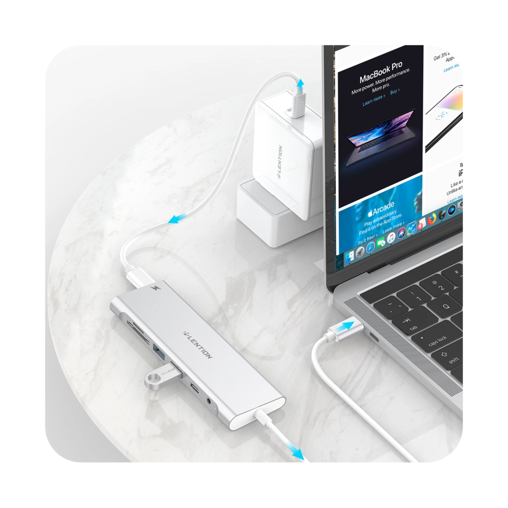 هاب هشت پورت USB-C لنشن مدل C37 متصل به مک بوک 