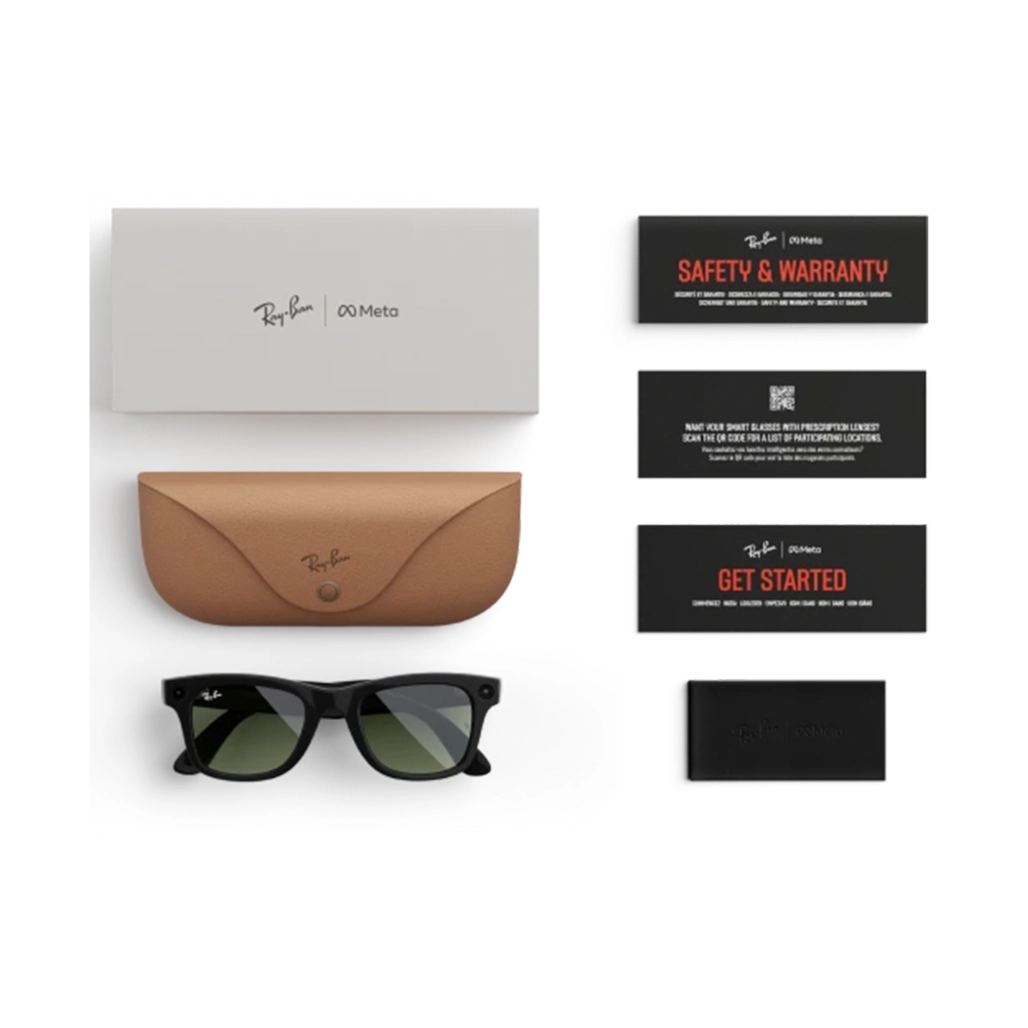  عینک هوشمند ری‌بن متا مدل Wayfarer RW4012 / فریم مشکی براق و لنز سبز گرافیتی همراه با متعلقات 