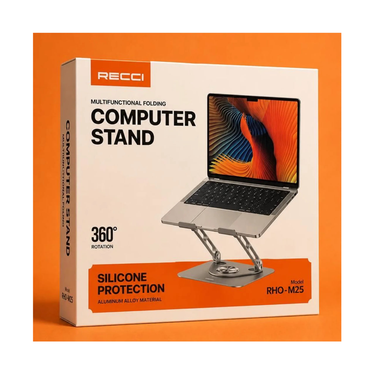 پایه نگهدارنده رومیزی لپ تاپ و مک بوک رسی مدل RHO-M25 چرخشی 360 درجه جعبه محصول