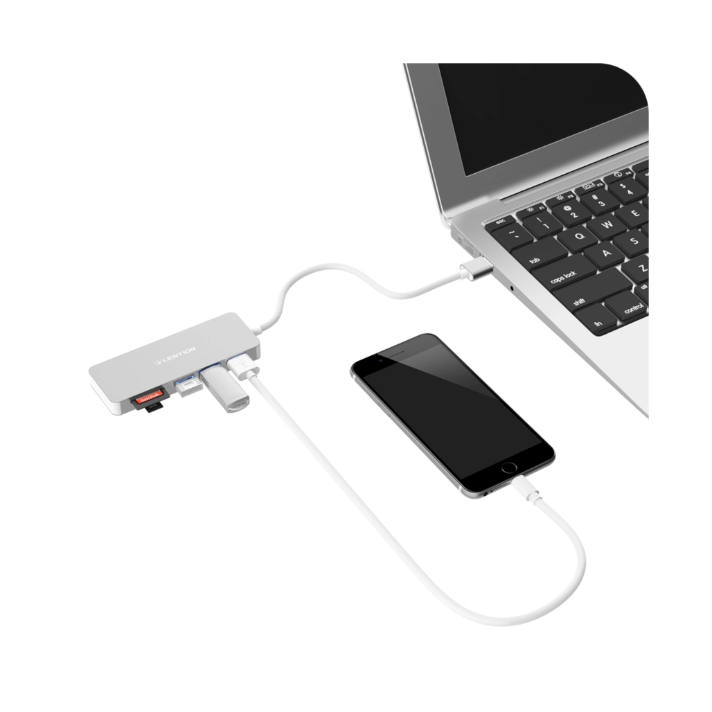 هاب پنج پورت USB لنشن مدل H15 کنار مک بوک