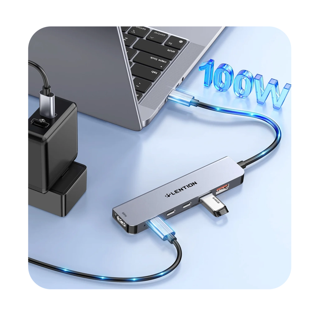 هاب شش پورت USB-C لنشن مدل CE37 در حال اتصال لپ تاب