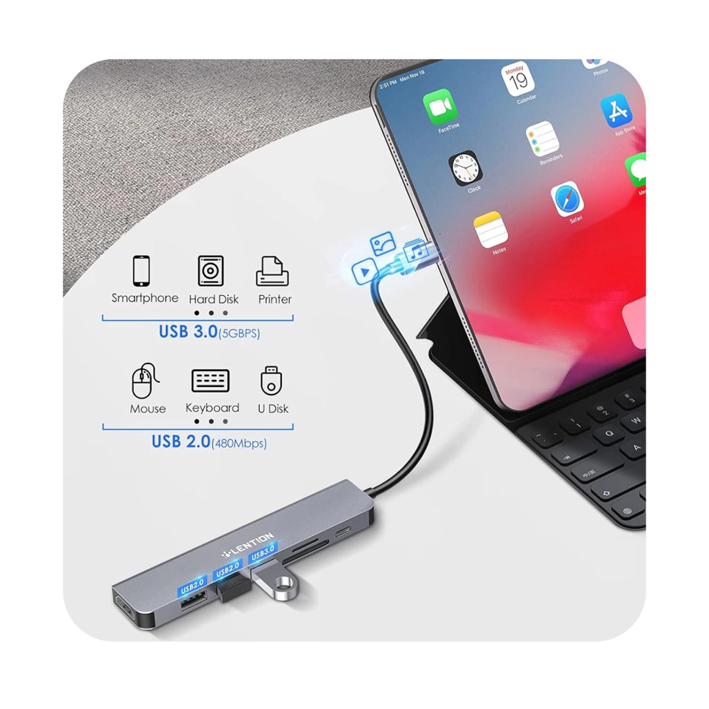  هاب هفت پورت USB-C لنشن مدل CE18P متصل به لپ تاب 