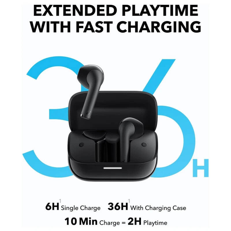  هدفون بلوتوثی انکر مدل Soundcore K20i با نویز کنسلینگ میکروفون (ENC)، درگاه شارژ USB Type-C رنگ مشکی کیس همراه با گوشی 