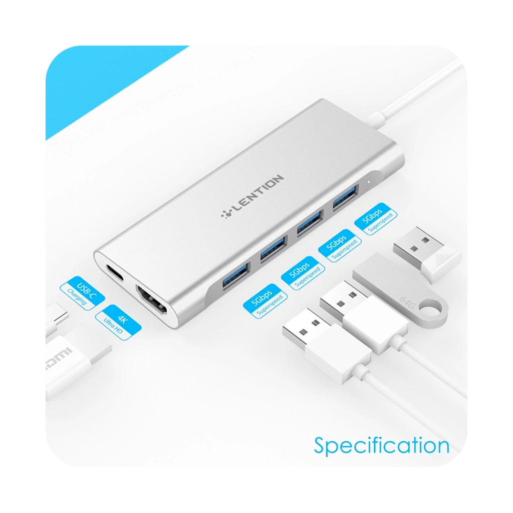  هاب شش پورت USB-C لنشن مدل C35-1m عکس پورتهای قابل استفاده 
