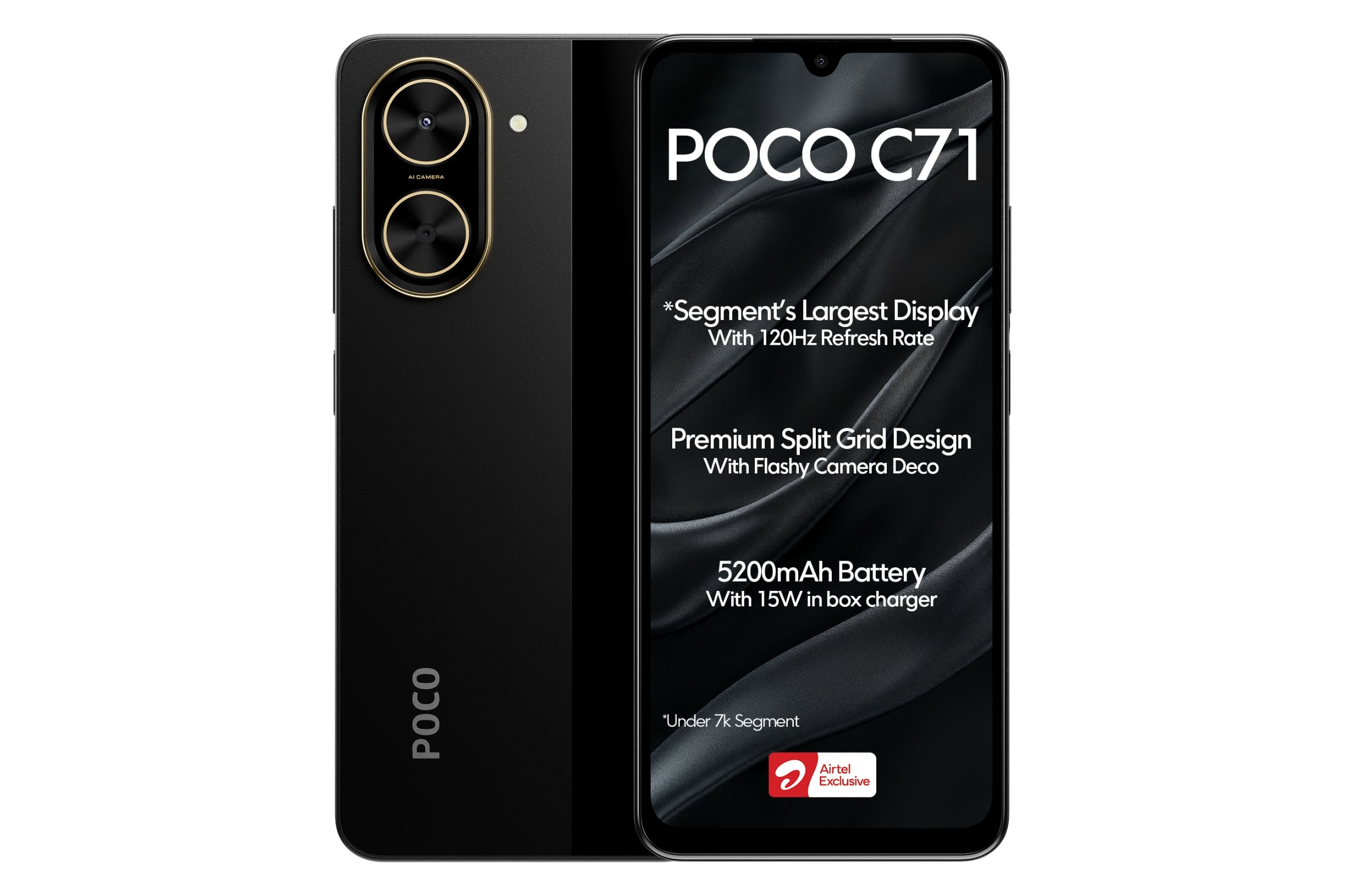 گوشی موبایل شیائومی مدل Poco C71 دو سیم کارت ظرفیت 128 گیگابایت و رم 4 گیگابایت رنگ مشکی نمای پشت گوشی