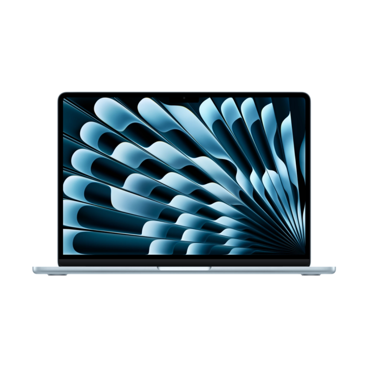مک بوک ایر 13.6 اینچ M4 16GB 512GB مدل 2025 رنگ اسکای بلو - نمای روبرو با نمایشگر